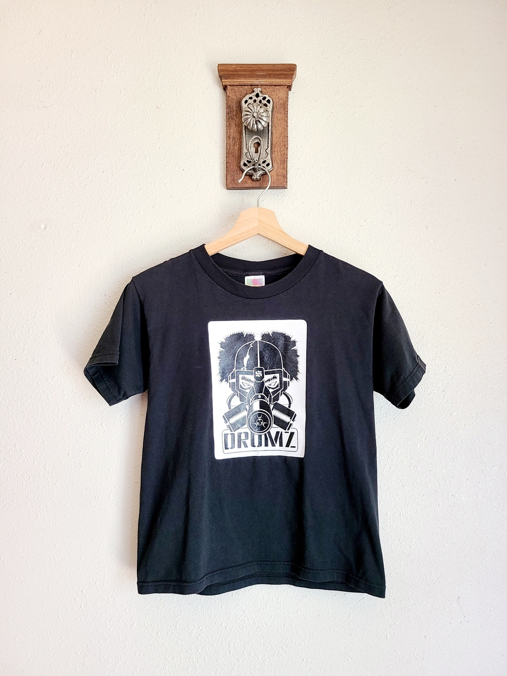Black Short Sleeve Graphic Tee with Gas Mask Design